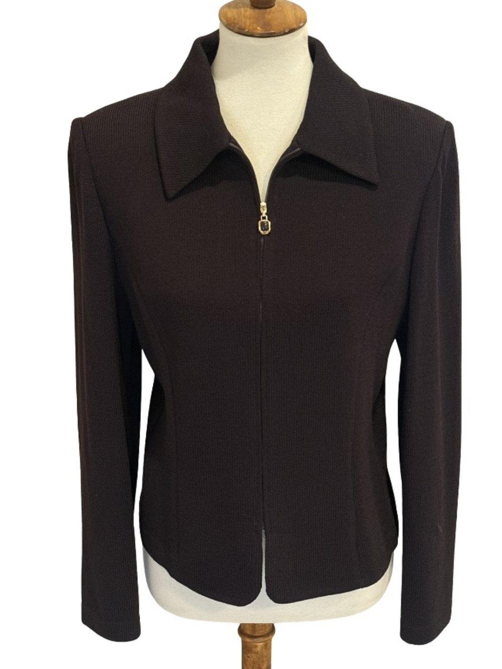 St. John by Marie Gray-  Espresso Brown Santana Knit Zip Jacket Size 10 Luxe